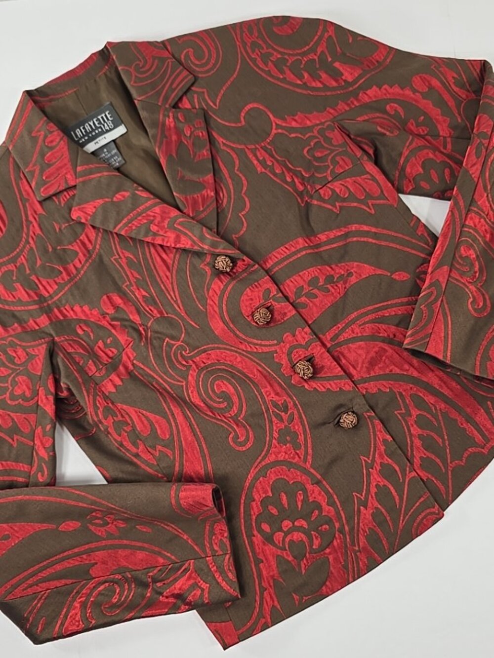 Lafayette 148 New York Petite Blazer Jacket WMNS SIZE 4 PETITE Brown Red Paisley